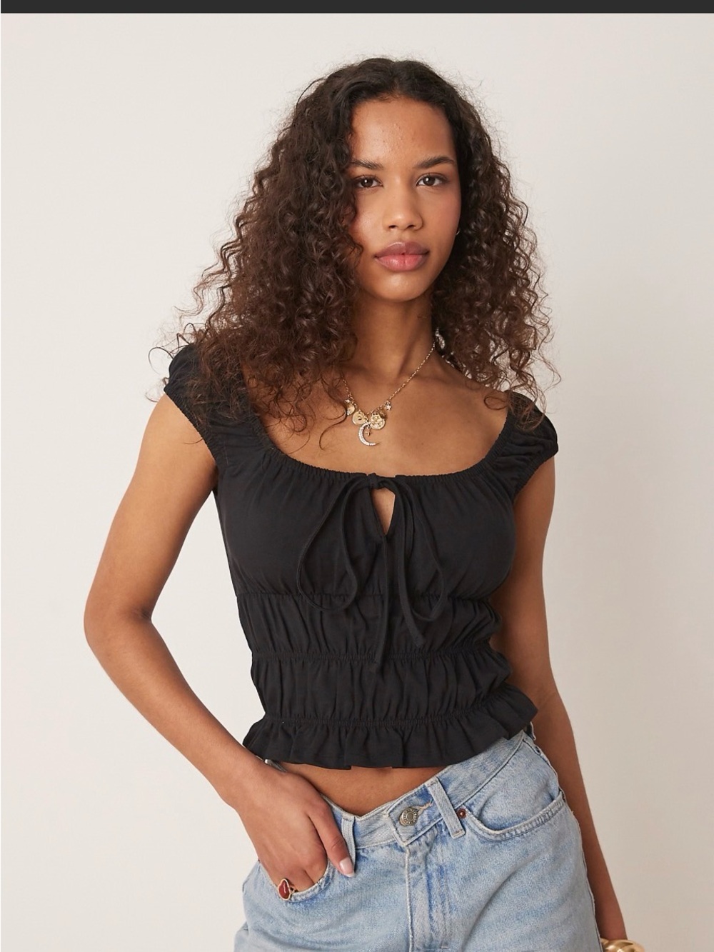 ASOS DESIGN milkmaid short sleeve top in black